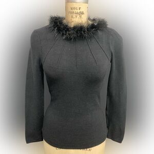 Black Boa Fur Long Sleeved Sweater Size Small